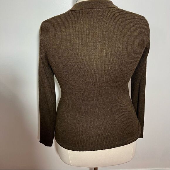 Vintage Pendleton Brown Ribbed Knit Half Zip Front Sweater -- L - Picture 8 of 10